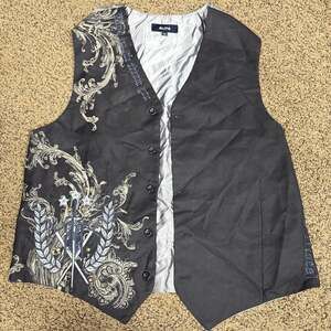 Elite Men's Embroidered Graphic Formal Vest Black Size XL